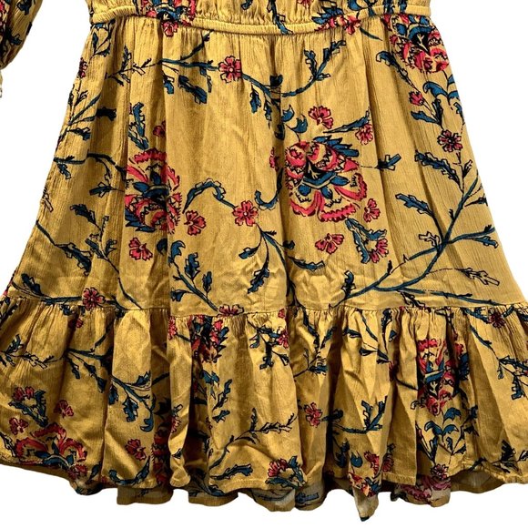 Knox Rose Dress Womens Small Golden Yellow Floral Folkloric A Line 3/4 Sleeves - Picture 13 of 13